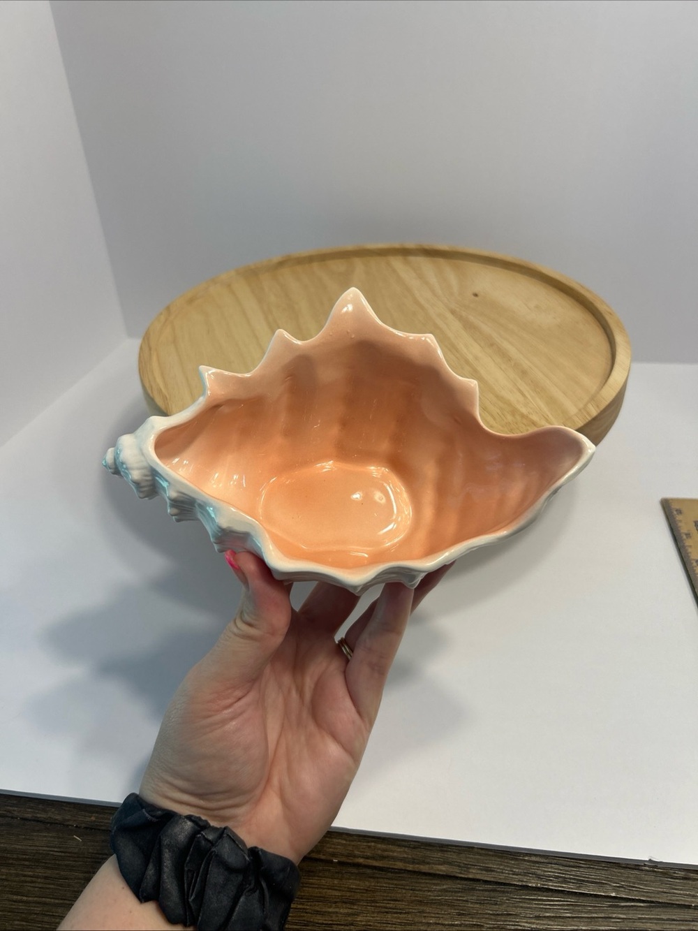 70's Fitz & Floyd Coquille Conch Shell Ceramic Bowl 8"x 5" X 2.5"